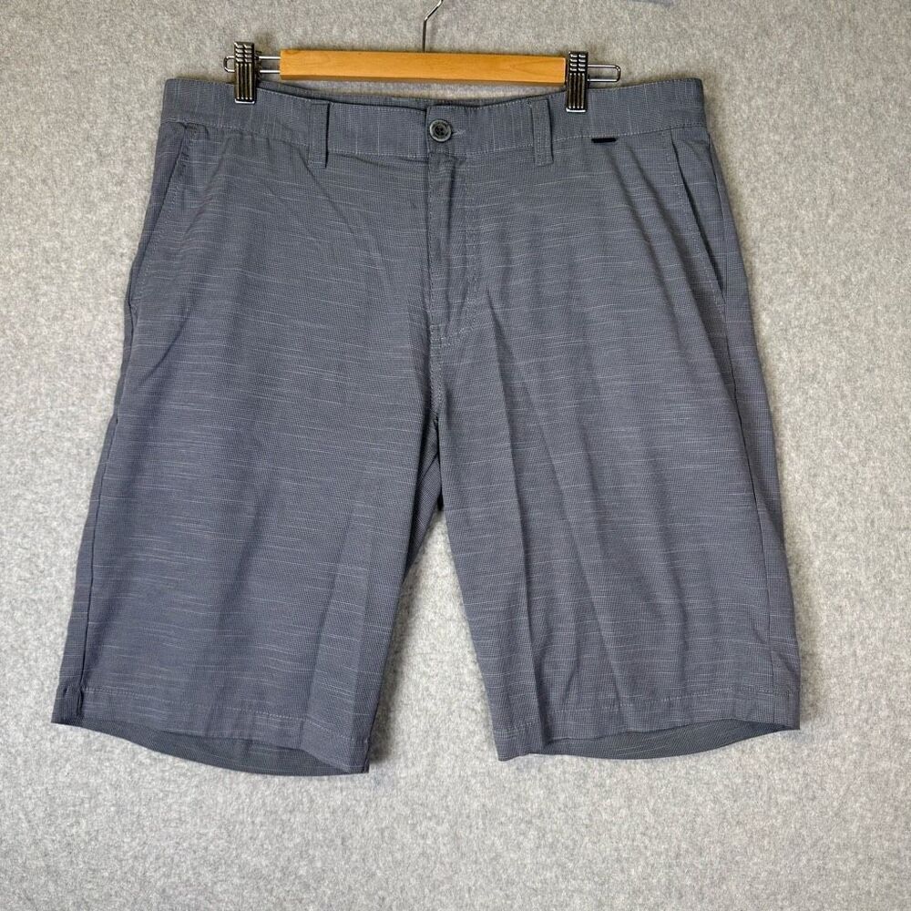 Travis Mathew Mens Size 36 Flat Front Dress Shorts Black White Check Pockets